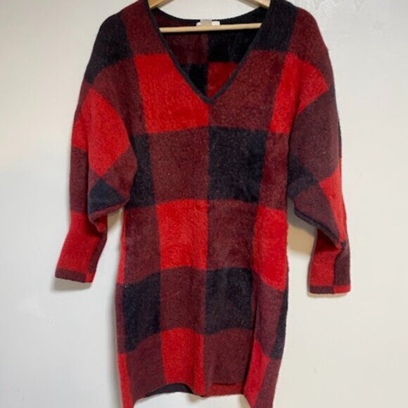 H&M Buffalo Women's Red Black Plaid Sweater Dress Size M - Picture 2 of 7